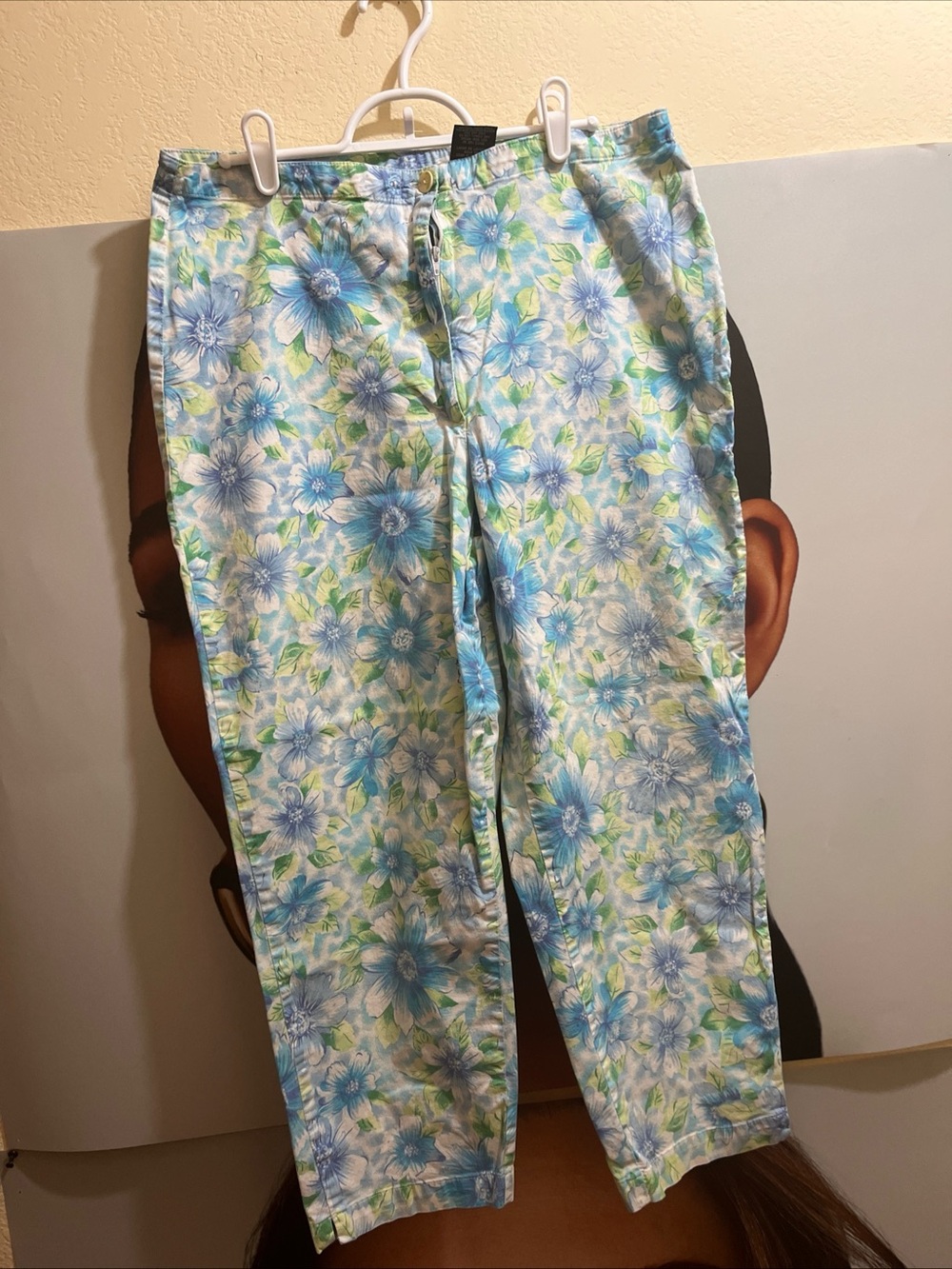Floral Cropped Women’s Jeans in Blue & Green